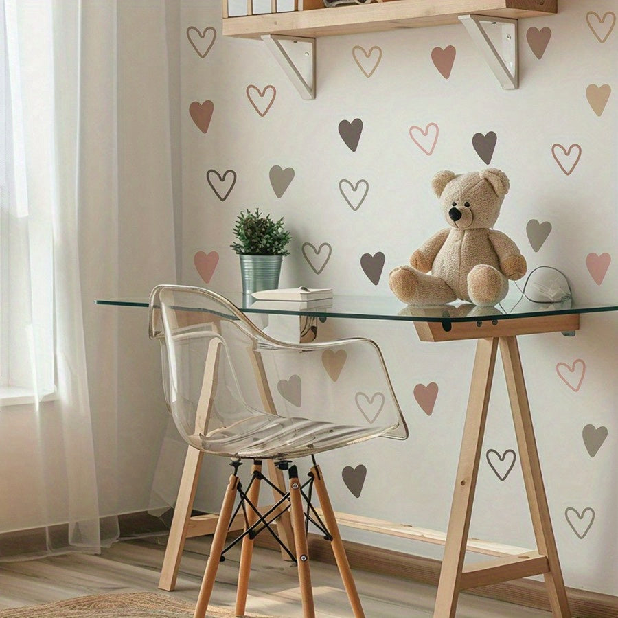 Chic Heart-Shaped Wall Decal - Easy Peel & Stick, Removable PVC Sticker for Bedroom, Living Room, and Wardrobe Decor