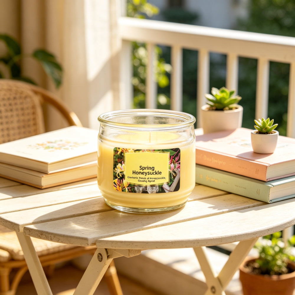 Spring Honeysuckle Scented Candle - Glass Jar Candle for Living Room, Bedroom & Home Decor