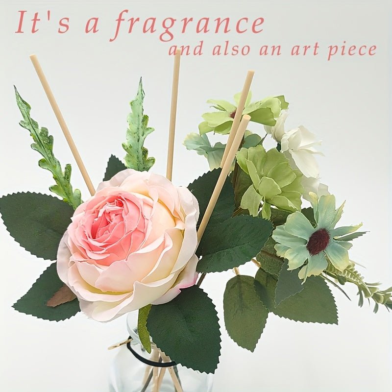 Floral Scented Rattan Diffuser - Rose Fragrance 4.2 Oz Diffuser With Stick Home Essential Oil For Bathroom Shelf Decoration (Rose)
