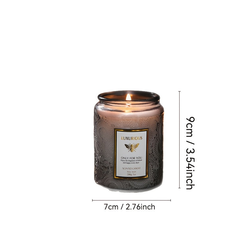 1pc Scented Candle Large Wood Core Candle, Embossed Glass Decorative Candle, Soy Wax, Burns for 40 Hours, Women'S Birthday Gift, Halloween, Christmas, New Year'S Gift