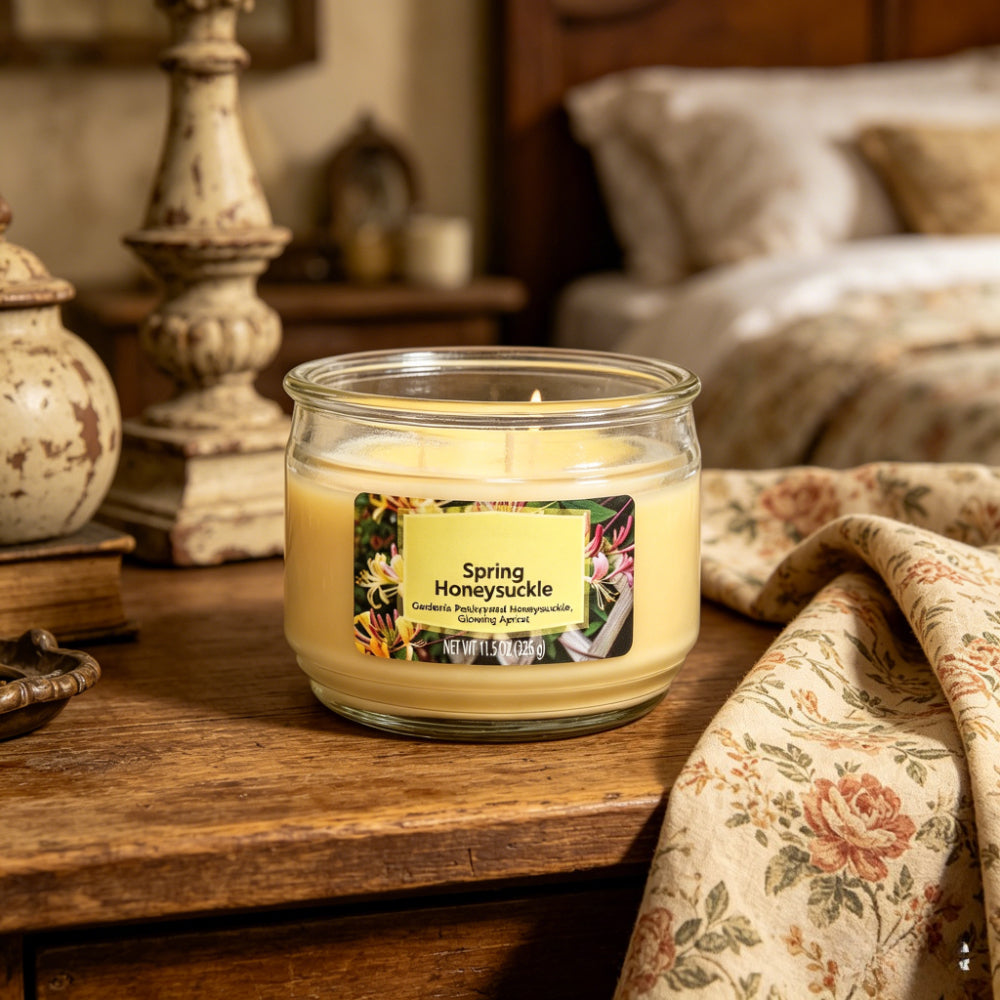 Spring Honeysuckle Scented Candle - Glass Jar Candle for Living Room, Bedroom & Home Decor