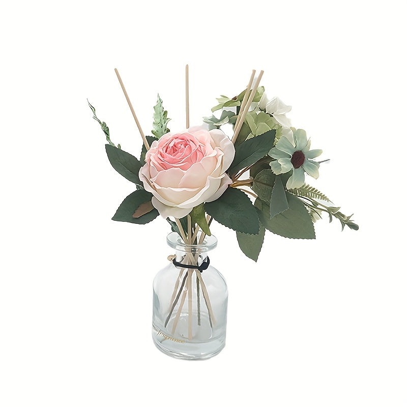 Floral Scented Rattan Diffuser - Rose Fragrance 4.2 Oz Diffuser With Stick Home Essential Oil For Bathroom Shelf Decoration (Rose)