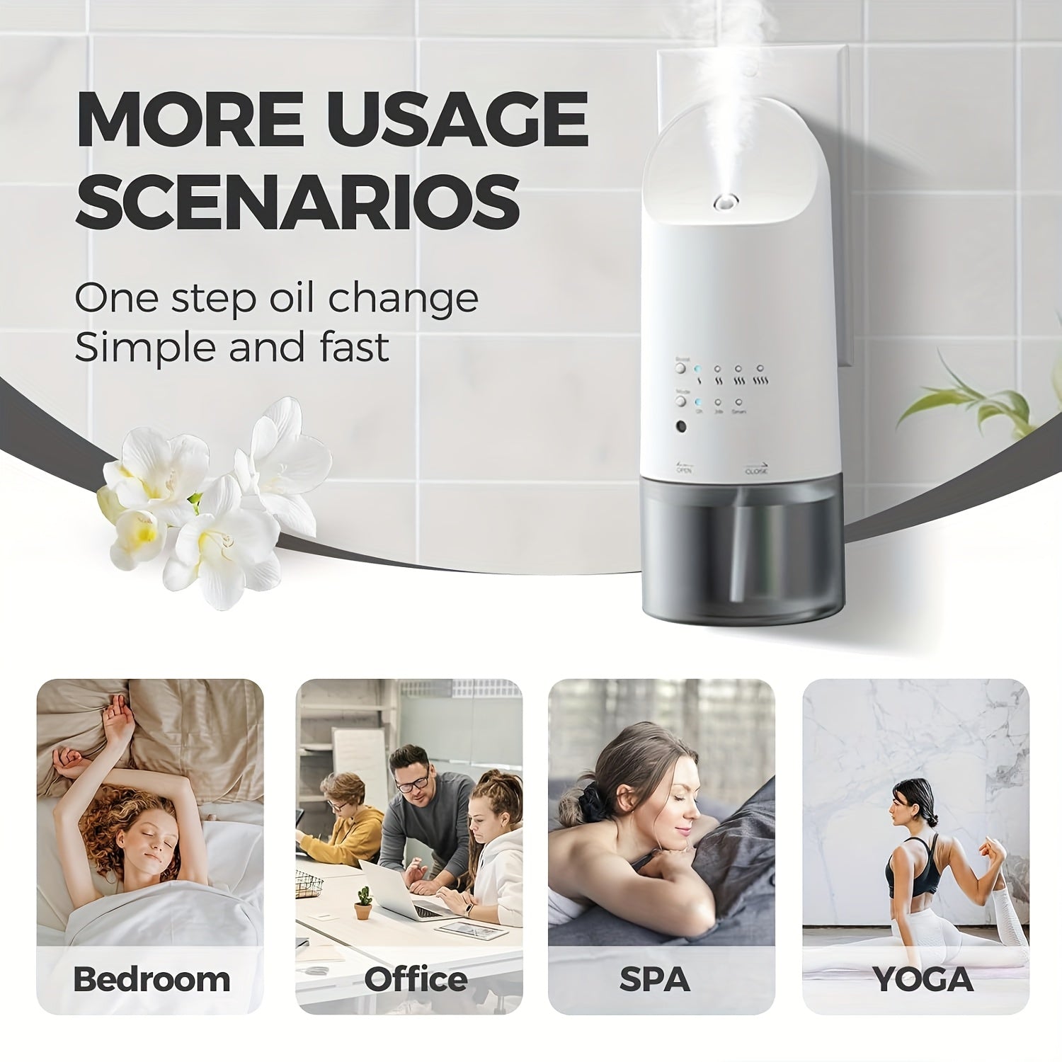 Plug-in Waterless Essential Oil Diffuser - 500 Sq.ft Coverage, Range Nano Mist Technology -5.41oz, Auto Day\u002FNight Modes, Diffuser for Large Room, Spa, Office, Button Version Kid\u002FPet Safe - Whit