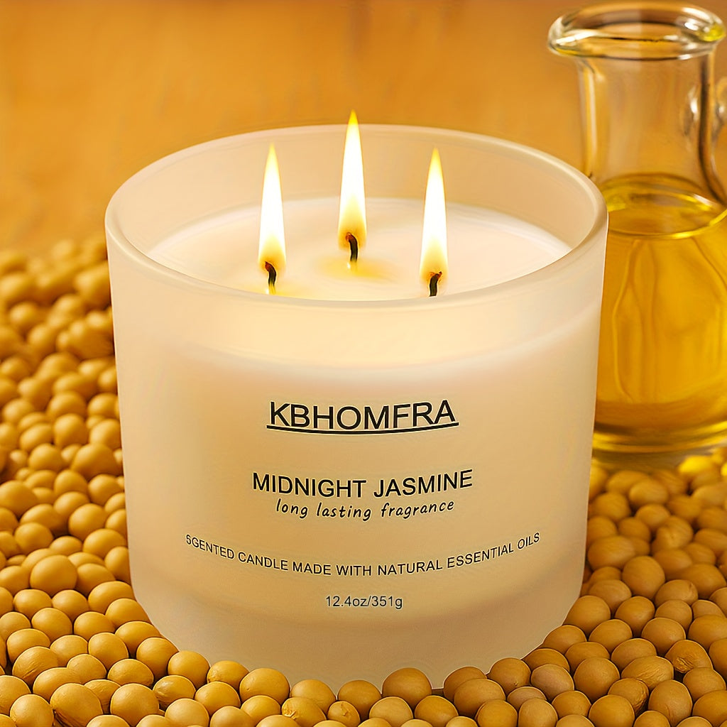 2Pack KBHOMFRA Scented Candle for Home, Coconut Jasmine Lavender Essential Oils Fragrant, Soy Wax 12.4Oz Large Capacity, 3-Wick 70 Hours Burn, for Festival Luxury Gift, Sleep Relaxation Ambience