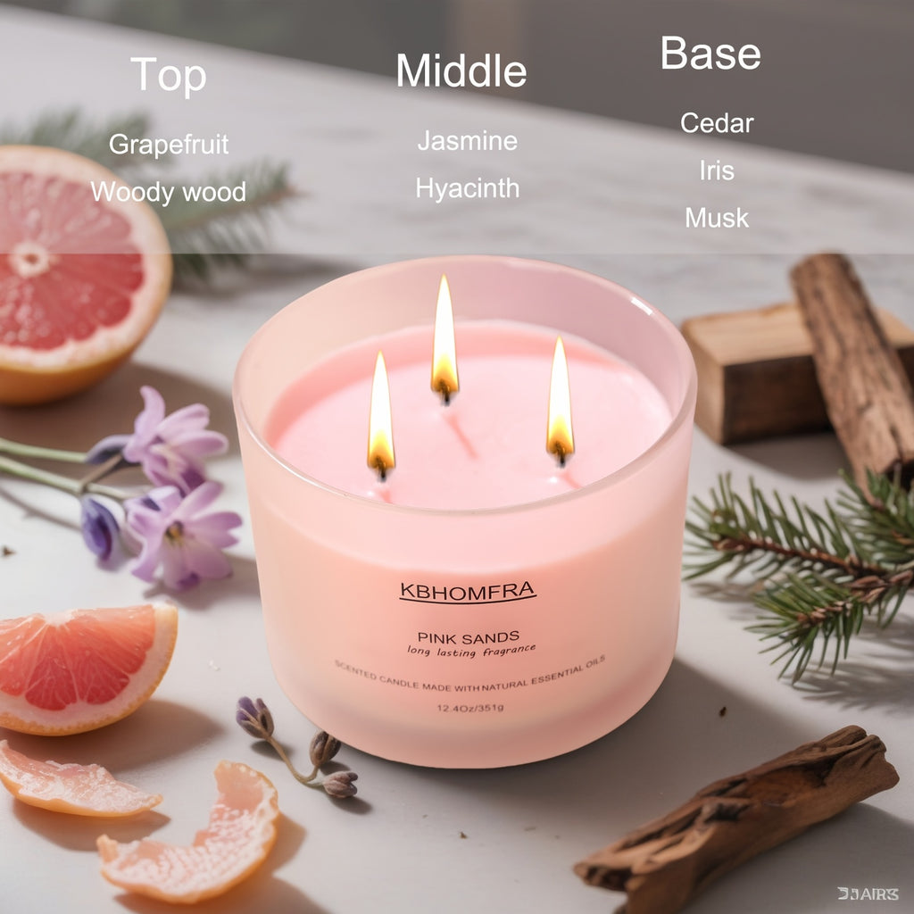 2Pack KBHOMFRA Scented Candle for Home, Coconut Jasmine Lavender Essential Oils Fragrant, Soy Wax 12.4Oz Large Capacity, 3-Wick 70 Hours Burn, for Festival Luxury Gift, Sleep Relaxation Ambience