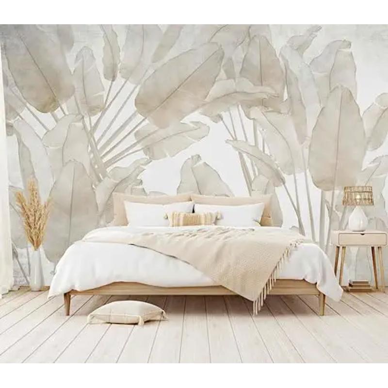 WFBHUA-Beige Banana Leaf Wallpaper Peel and Stick Tropical Self-Adhesive Wall Mural for Living Room Bedroom 82\