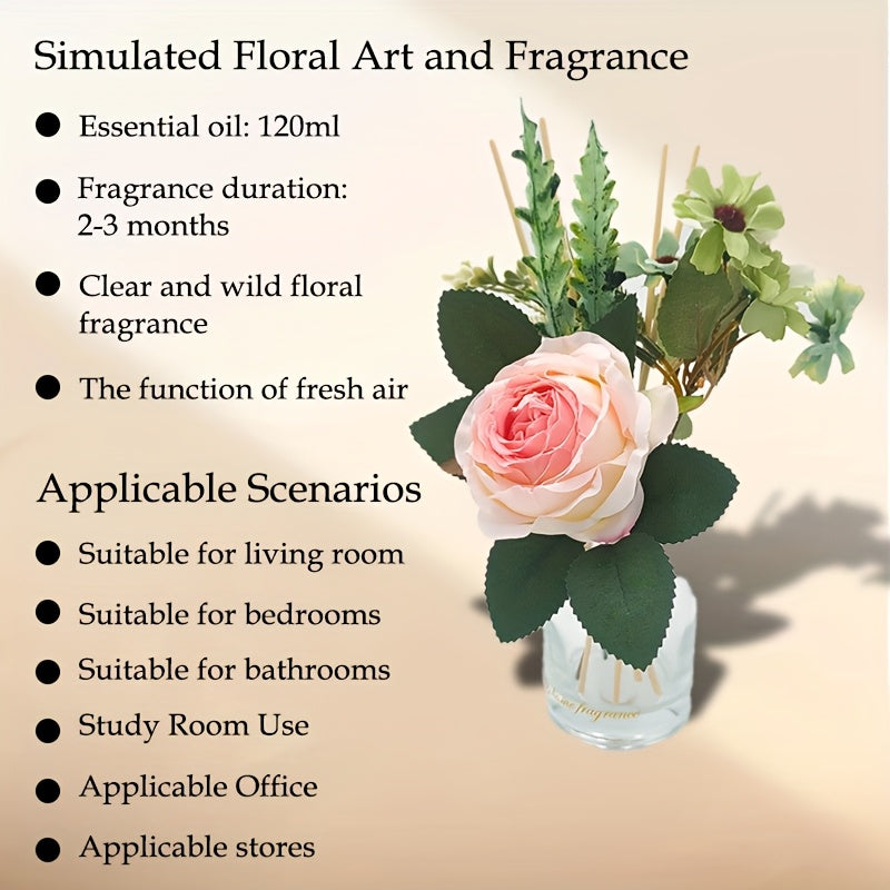 Floral Scented Rattan Diffuser - Rose Fragrance 4.2 Oz Diffuser With Stick Home Essential Oil For Bathroom Shelf Decoration (Rose)