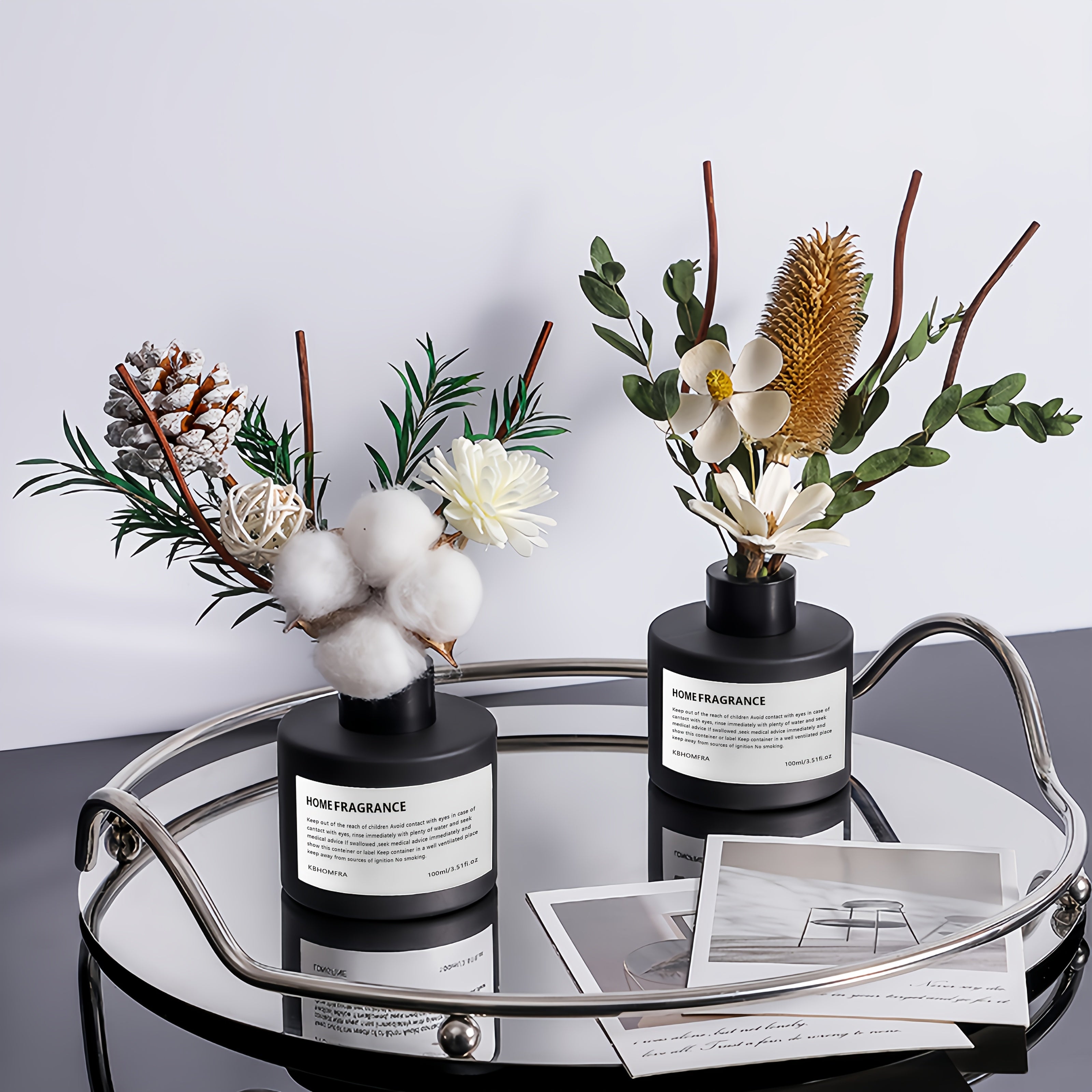 2pcs KBHOMFRA Dried Flower Reed Diffuser Jasmine Cedar Sandalwood Scent Diffusers with Stick for Home Bedroom Bathroom Diffuser Freshens Deodorizes Air.