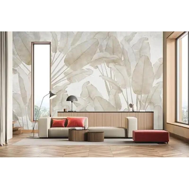 WFBHUA-Beige Banana Leaf Wallpaper Peel and Stick Tropical Self-Adhesive Wall Mural for Living Room Bedroom 82\