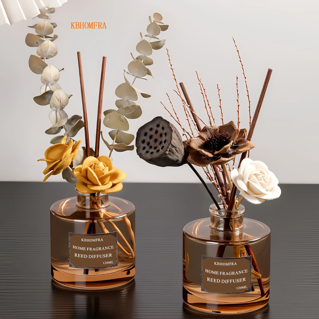 2pcs KBHOMFRA Dried Flower Reed Diffuser Jasmine Cedar Sandalwood Scent Diffusers with Stick for Home Bedroom Bathroom Diffuser Freshens Deodorizes Air.