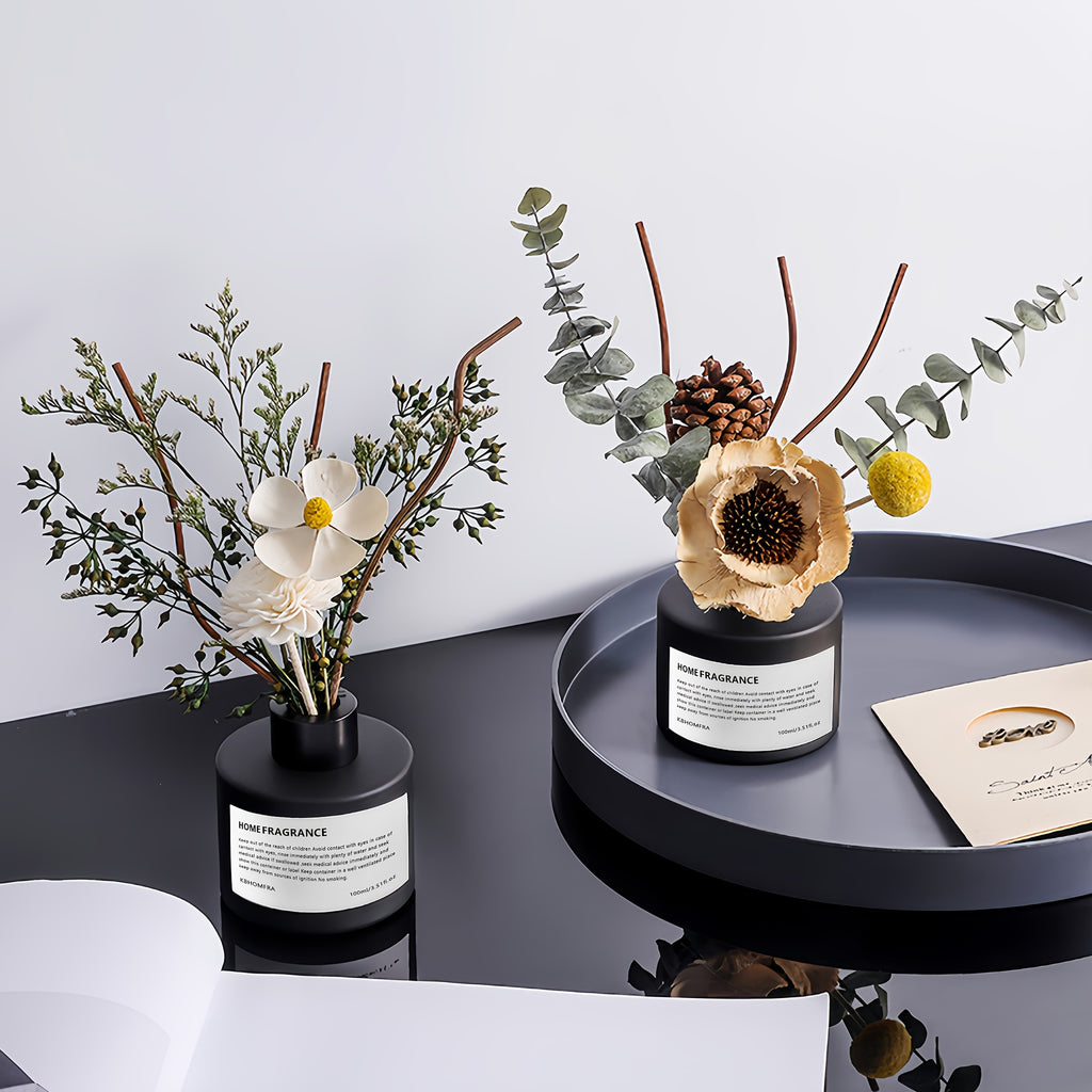 2pcs KBHOMFRA Dried Flower Reed Diffuser Jasmine Cedar Sandalwood Scent Diffusers with Stick for Home Bedroom Bathroom Diffuser Freshens Deodorizes Air.