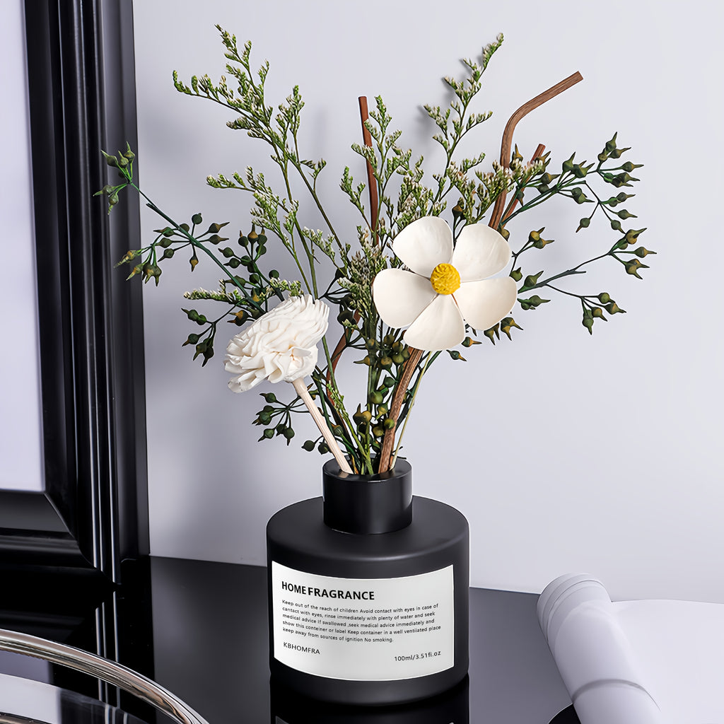 2pcs KBHOMFRA Dried Flower Reed Diffuser Jasmine Cedar Sandalwood Scent Diffusers with Stick for Home Bedroom Bathroom Diffuser Freshens Deodorizes Air.