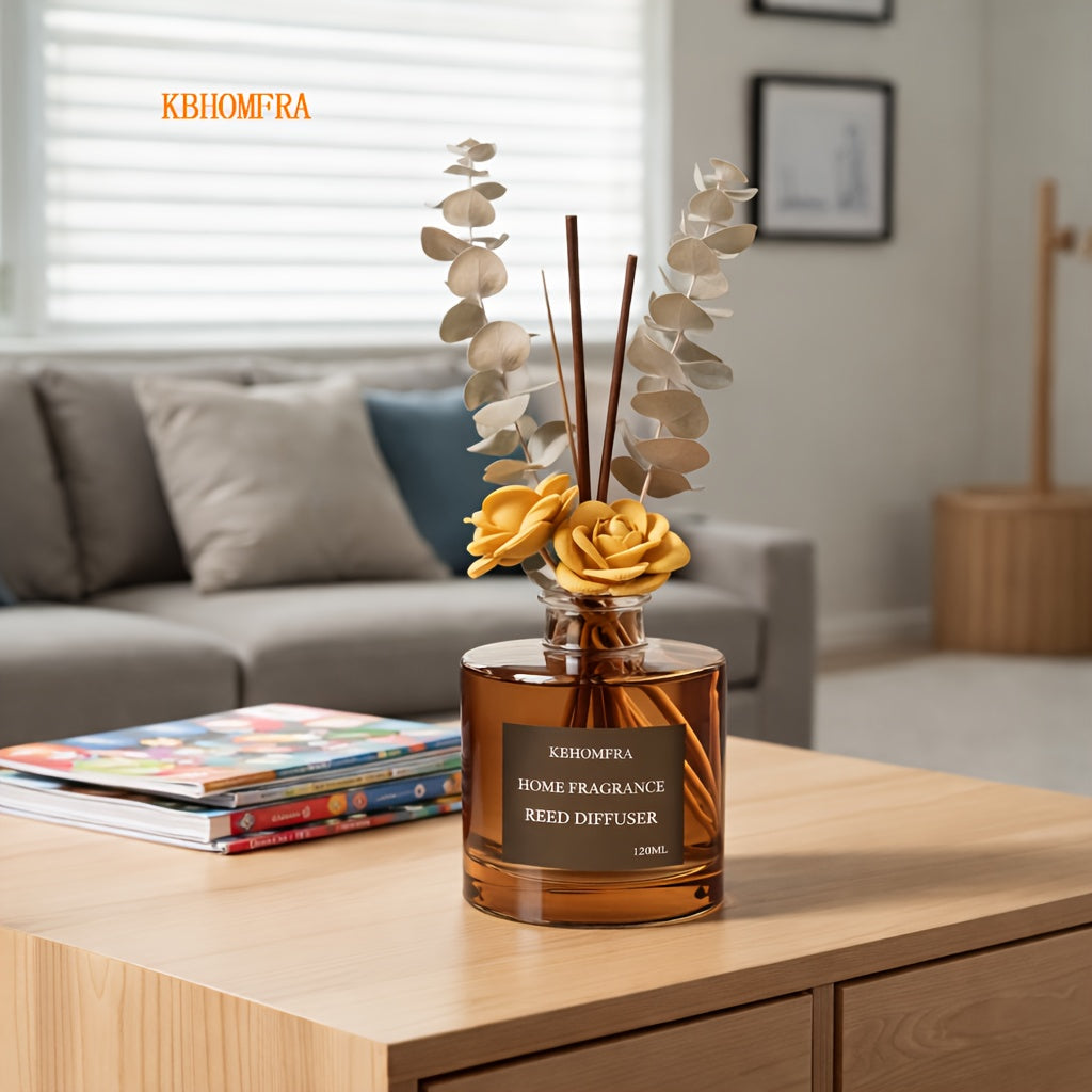 2pcs KBHOMFRA Dried Flower Reed Diffuser Jasmine Cedar Sandalwood Scent Diffusers with Stick for Home Bedroom Bathroom Diffuser Freshens Deodorizes Air.